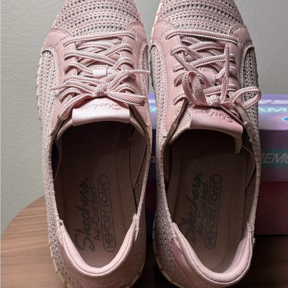 Skechers Women's Blush Pink Knit Lace-Up Sneakers - Picture 4 of 7